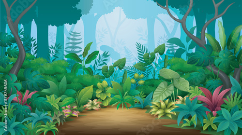 Jungle background with various kinds of plants