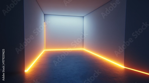 Neon Lights Illuminate Empty Modern Room Corner