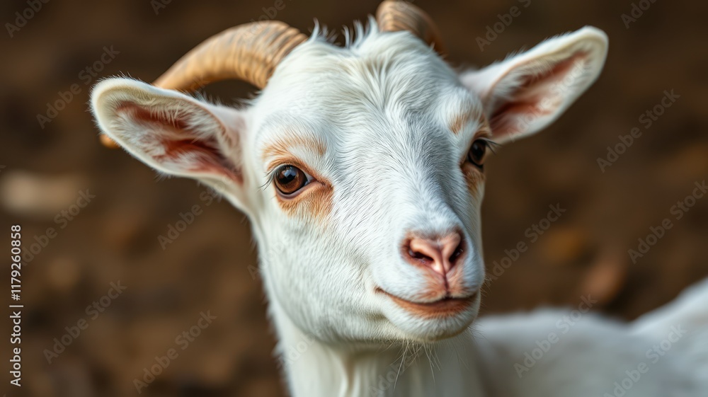 Goat with expressive eyes grazing in a peaceful farm setting during the afternoon Goat with expressive eyes grazing in a peaceful farm setting during the afternoon