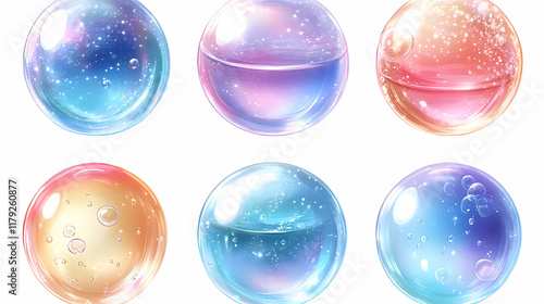 Wallpaper Mural Six Colorful Spheres Showcase a Spectrum of Hues and Textures with Bubbles and Glitter Beautifully Torontodigital.ca