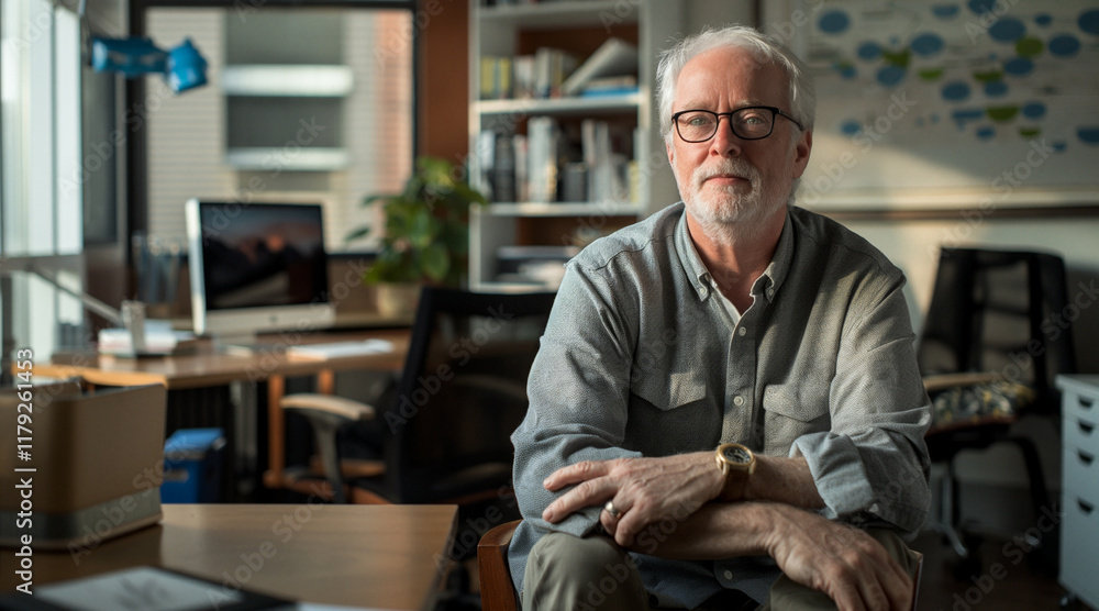 Confident Senior Leader in Modern Office Environment Confident Senior Leader in Modern Office Environment