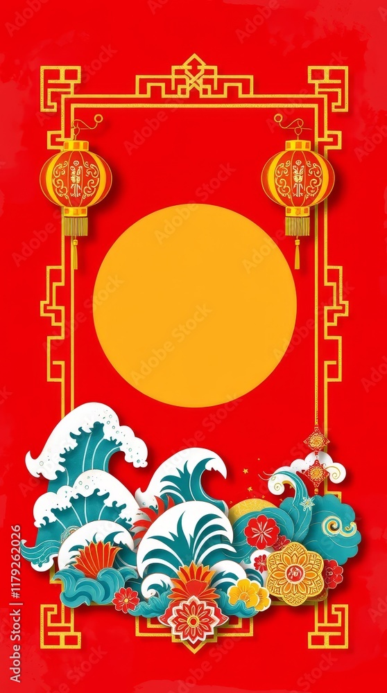 Naklejka premium Chinese new year post card red background 