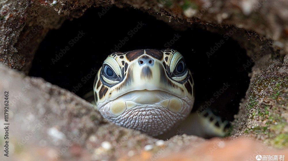 Baby sea turtle emerging from nest. Baby sea turtle emerging from nest.