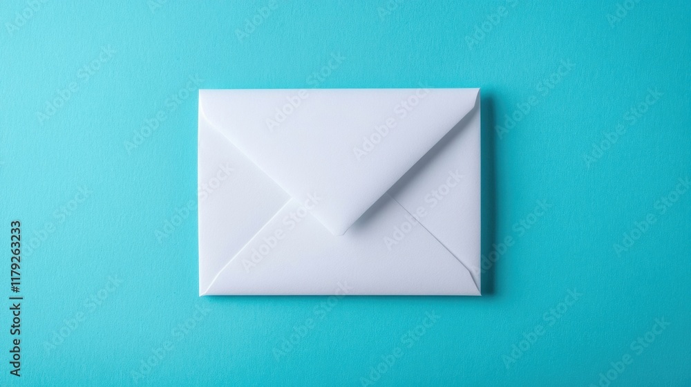 A simple white envelope is centered on a vibrant blue background, perfect for conveying messages or invitations in a fresh style A simple white envelope is centered on a vibrant blue background, perfect for conveying messages or invitations in a fresh style