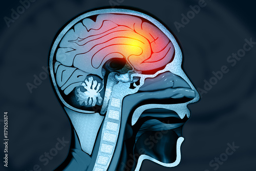 Meningitis inflammation on the brain and spinal cord. 3d illustration