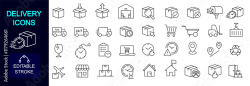 delivery icon set. thinline delivery icons for order, shipping, shopping, buying, online shop, business etc concept