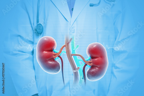 Human kidneys anatomy structure, kidney disease. 3d illustration