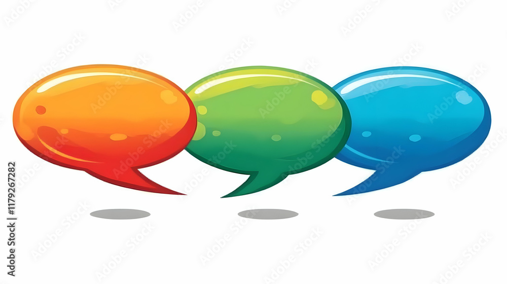 Three Glossy Speech Bubbles Float in Vibrant Colors for Communication Design Three Glossy Speech Bubbles Float in Vibrant Colors for Communication Design