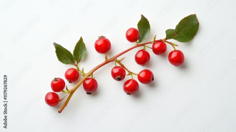 Vibrant Red Berries Branch on White Background. Vibrant Red Berries Branch on White Background.