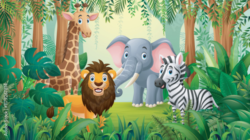 Canvas Print Cartoon wild animals in the jungle