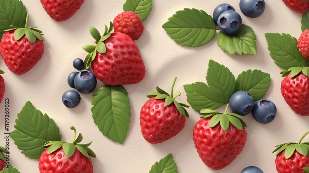 Berry Fusion: 3D Abstract Pattern of Strawberries, Blueberries, Raspberries with Glossy Finishes Berry Fusion: 3D Abstract Pattern of Strawberries, Blueberries, Raspberries with Glossy Finishes