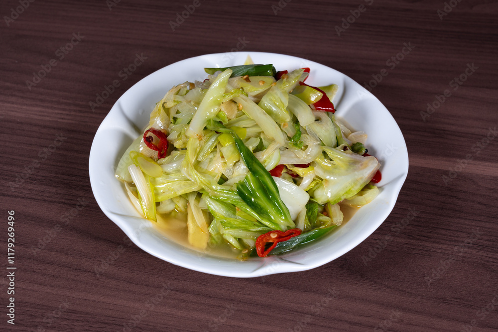 Pickled pepper and lotus flower white on a plate