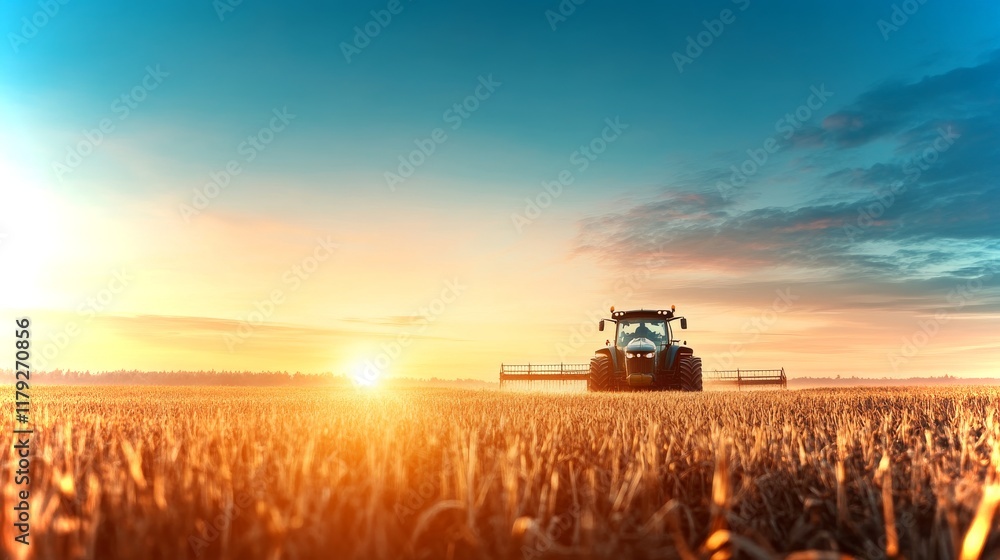 Fototapeta premium DeFi insurance protocol enhancing security for farmers during sunset over golden fields