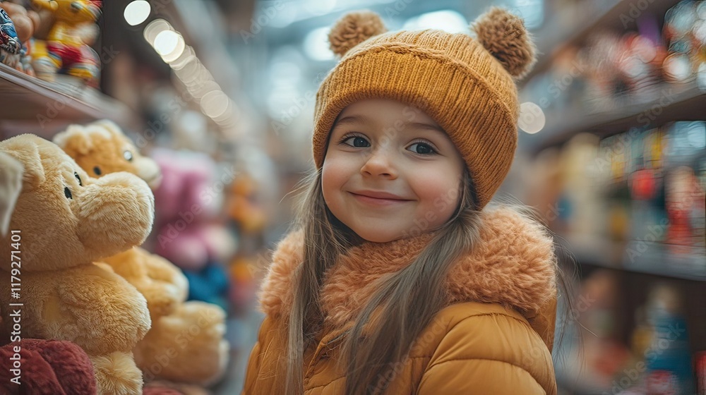 happy child in a toy store. gifts for children. portrait of a child happy child in a toy store. gifts for children. portrait of a child