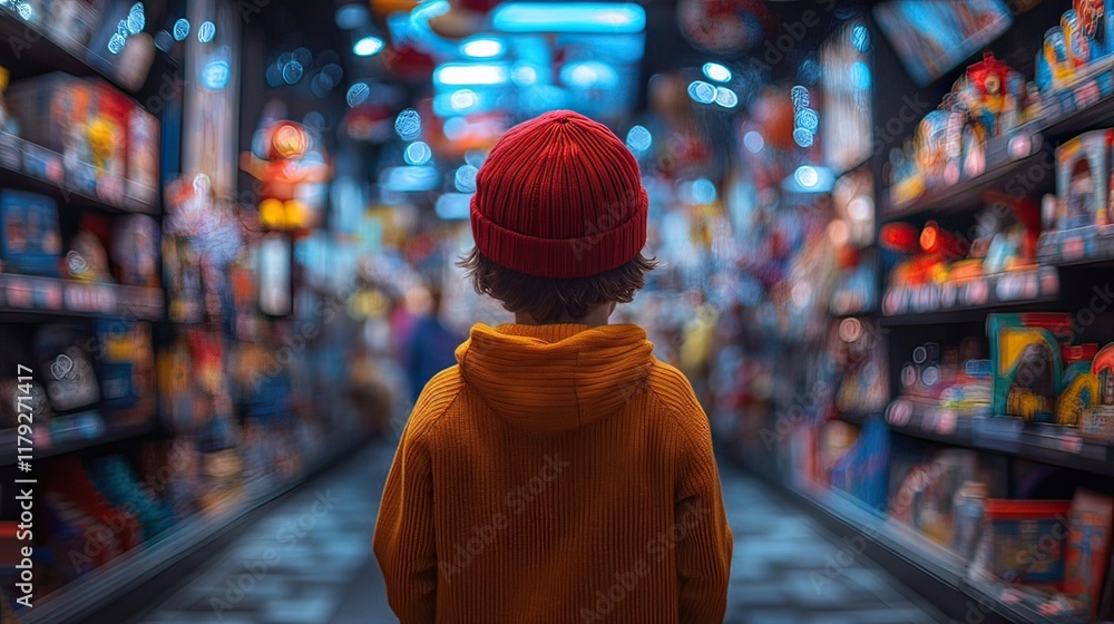 Obraz premium A child walks through a toy store. gifts for children.