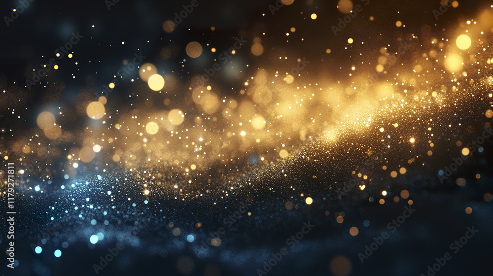 Fototapeta premium Golden and blue bokeh lights softly glowing in festive atmosphere