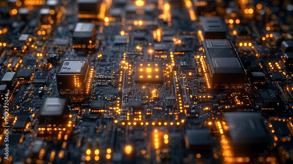 Illuminated Circuit Board Shows Complex Technological Design Illuminated Circuit Board Shows Complex Technological Design