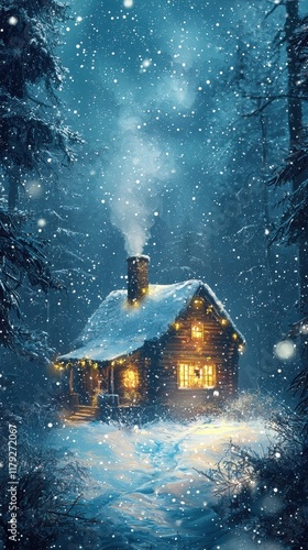 Wallpaper Mural Enchanting snowy cabin in a winter forest wonderland Torontodigital.ca