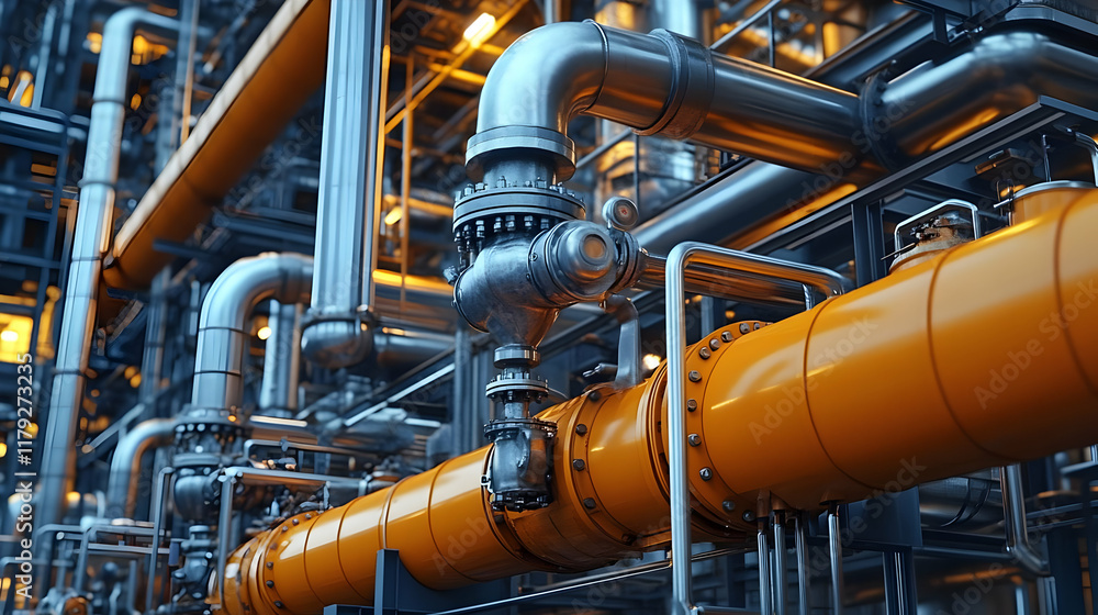 Industrial Pipes and Valves Connect in a Complex Network within a Processing Plant Industrial Pipes and Valves Connect in a Complex Network within a Processing Plant