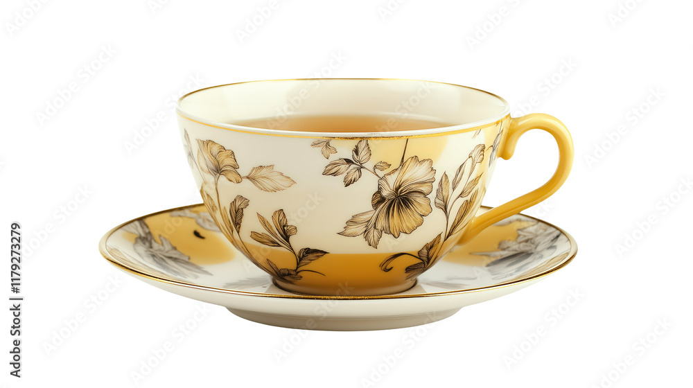 Elegant Teacup and Saucer with Floral Design: Perfect for Afternoon Tea or High Tea Settingon white and transparent Background