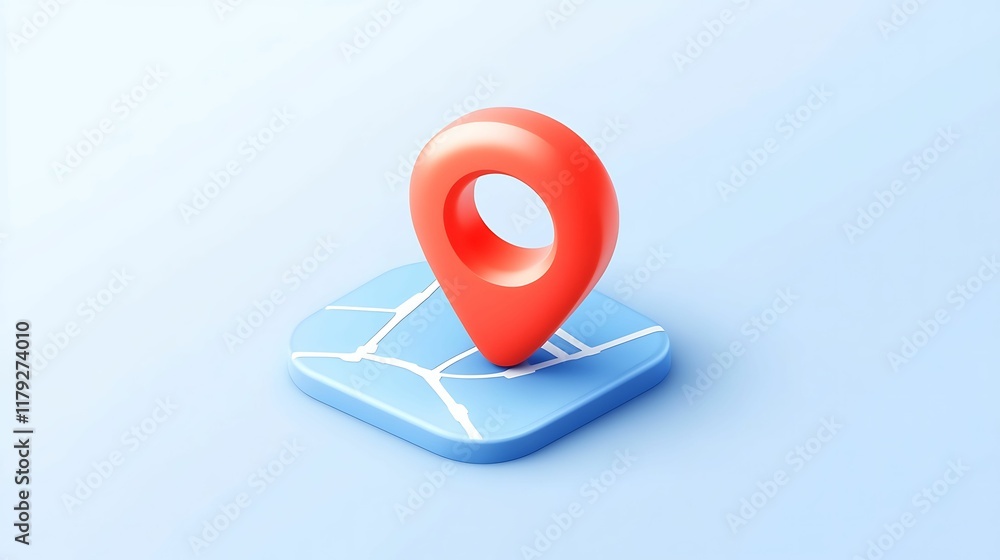 A bright red location pin rests on a blue map icon, symbolizing navigation and geographic positioning. A bright red location pin rests on a blue map icon, symbolizing navigation and geographic positioning.