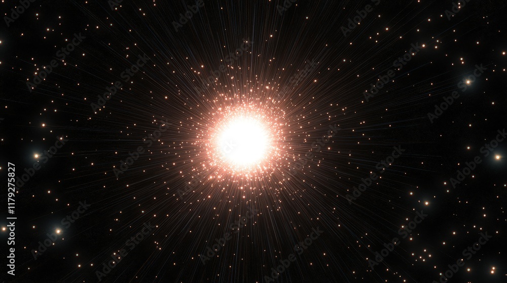 Obraz premium Bright Stellar Explosion in Dark Space with Radiating Light and Distant Stars