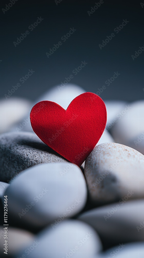 Fototapeta premium Red heart on white stones a symbol of tranquility and hope
