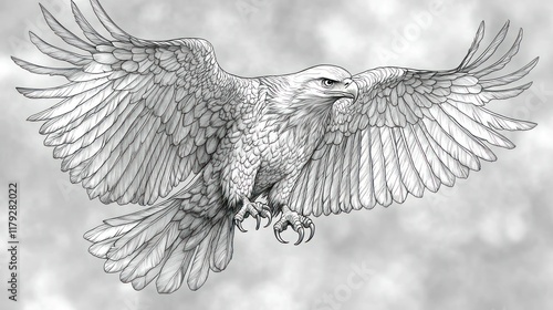 Majestic eagle in flight, detailed pencil sketch. photo