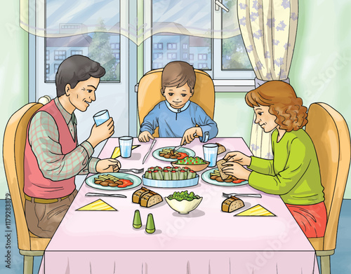 Family having dinner together.