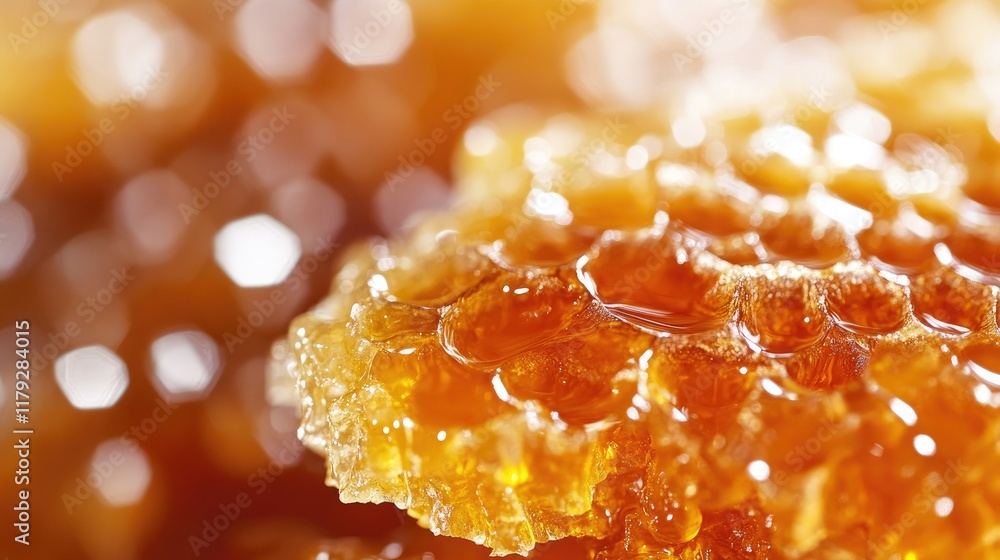 A close focus on honey-coated pancakes with a glistening surface texture. A close focus on honey-coated pancakes with a glistening surface texture.