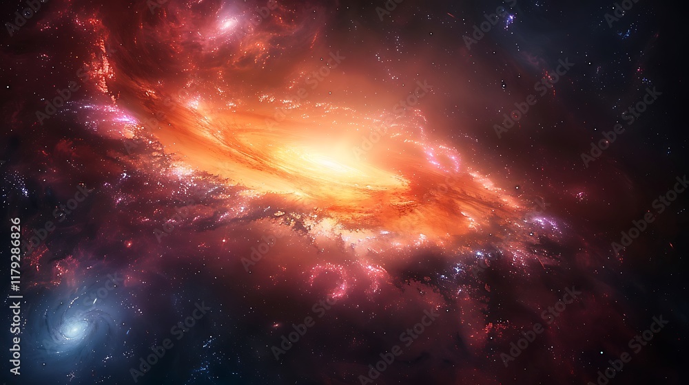 Naklejka premium A vibrant swirling nebula glows brightly in deep space