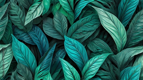 Wallpaper Mural Abstract 3D Leaves Design in Green and Teal Shades Torontodigital.ca
