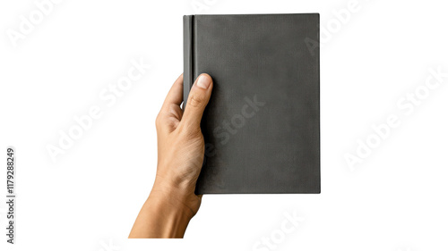 Hand Holding a Closed Book Mockup Isolated on White Background for Creative Projects