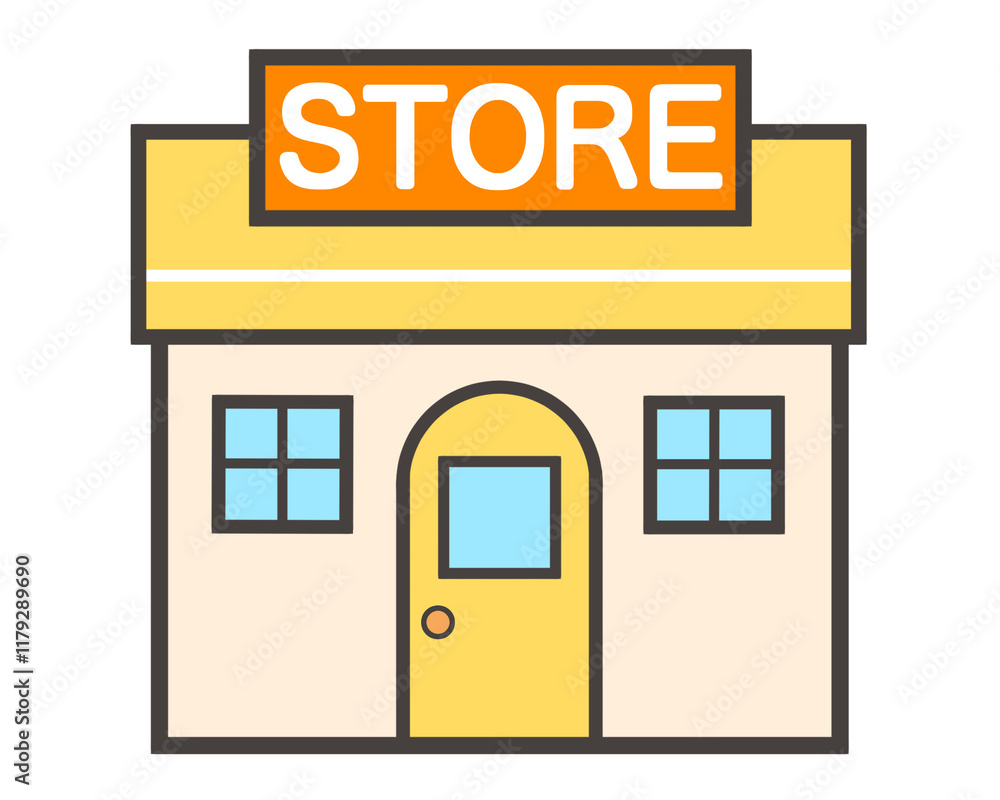 Fototapeta premium お店 ショップ アイコン 素材 店舗 商店 食料品店 売店 ショッピング 外観 文字 シンプル ポップ おしゃれ あしらい 挿絵 白背景 透過 store icon