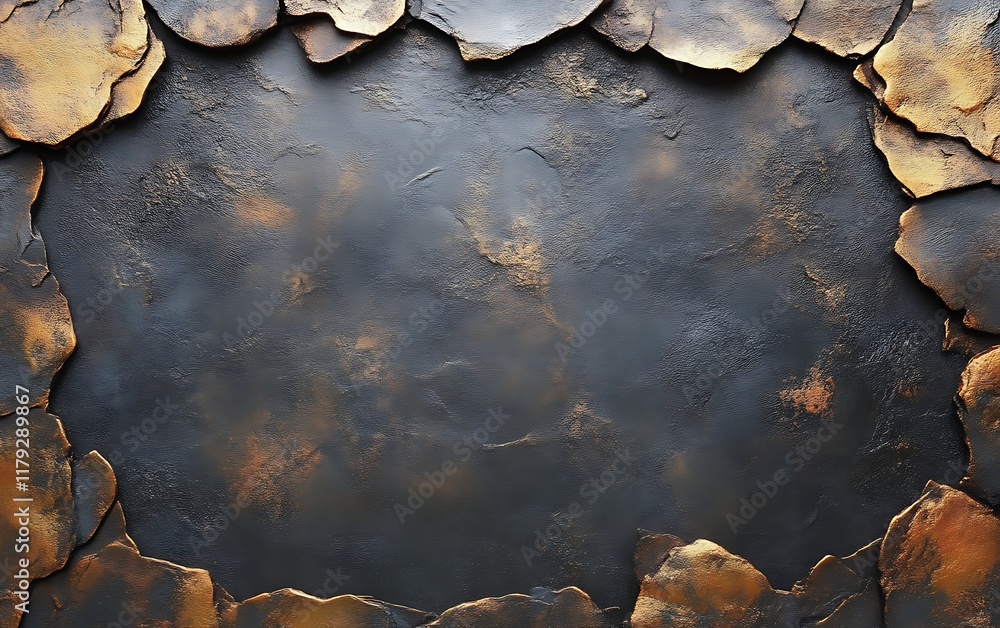 Fototapeta premium Dark textured background with bronze frame.