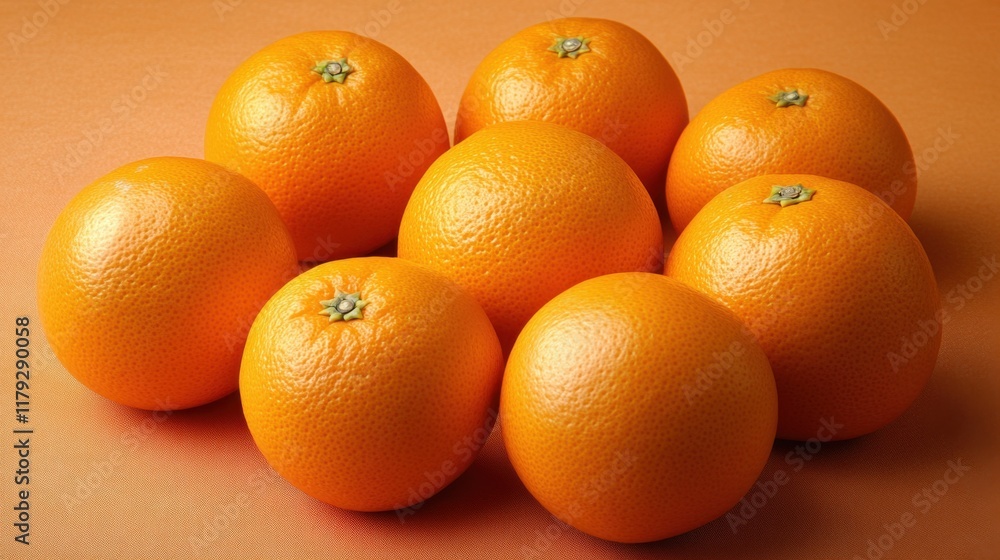 Fresh and Juicy Oranges Arranged on a Bright Orange Surface Fresh and Juicy Oranges Arranged on a Bright Orange Surface