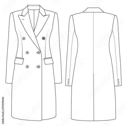 women double-breasted long blazer vector design illustration design