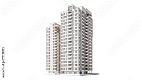 High-Rise Residential Building Isolated on White Background for Real Estate Marketing and Design photo