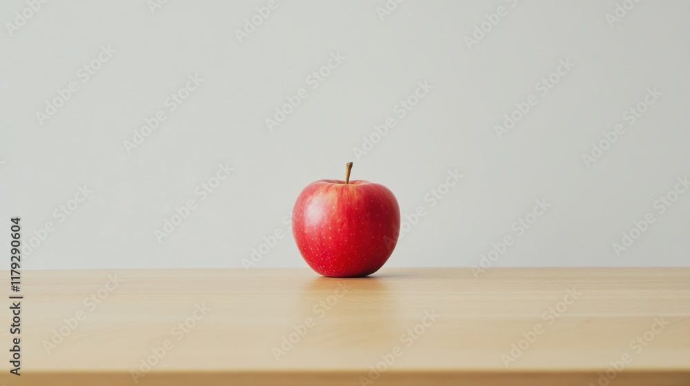 Fresh Red Apple on Wooden Table Against Simple Background Fresh Red Apple on Wooden Table Against Simple Background