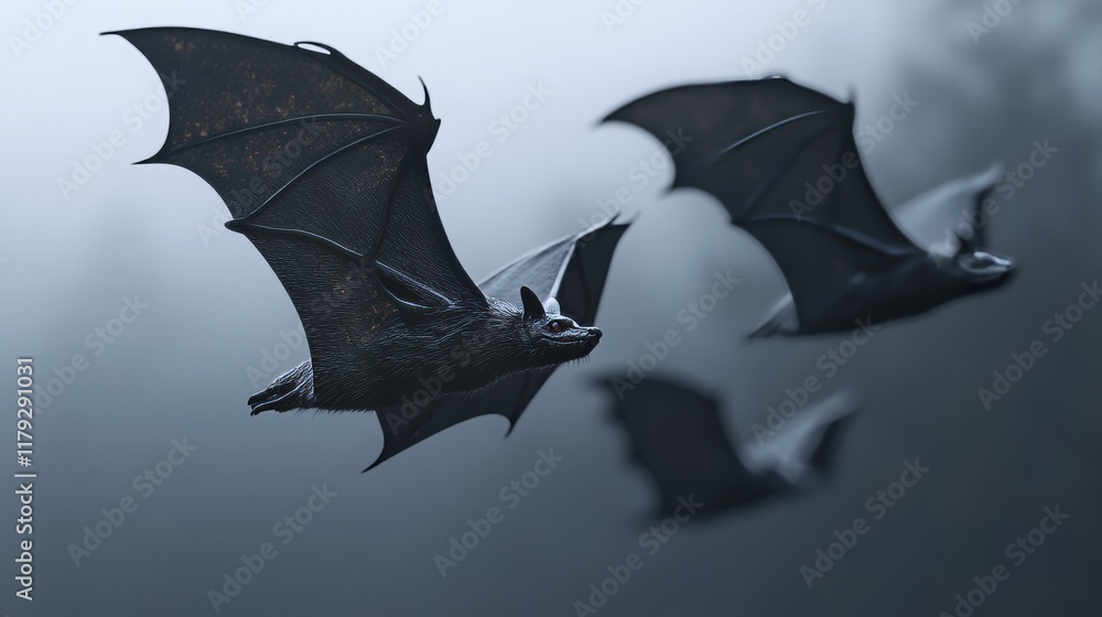 Fototapeta premium Flying black bats, isolated for Hallowee