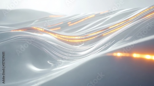 Glowing modern wave lines on white, futuristic sound waves.
