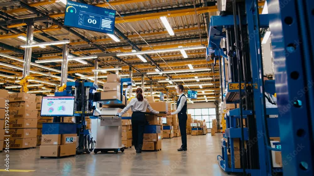 Modern warehouse automation with robotic assistance for efficient package handling and sorting Modern warehouse automation with robotic assistance for efficient package handling and sorting