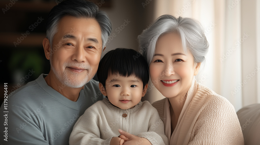 asian grandparents bonding with grandson at home smiling to camera asian grandparents bonding with grandson at home smiling to camera