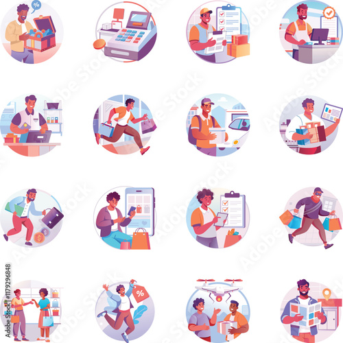 Collection of Flat Style Black Friday Illustrations 

