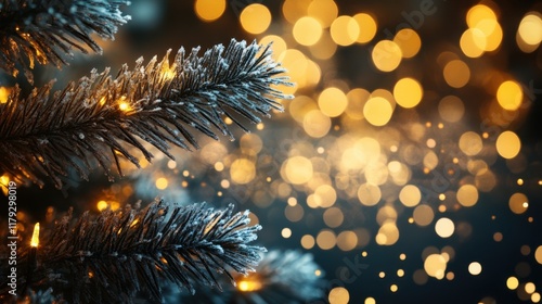 Wallpaper Mural Glittering Christmas Tree Branch with Warm Holiday Lights and Bokeh Torontodigital.ca