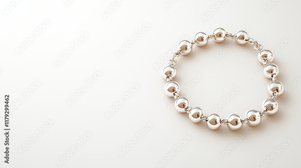 High resolution image of 3D silver anklet with shiny beads High resolution image of 3D silver anklet with shiny beads