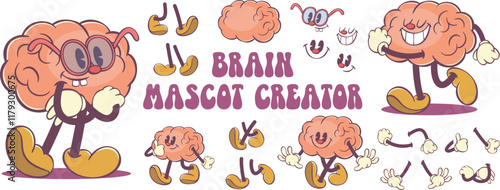 Retro groovy brain character creation kit