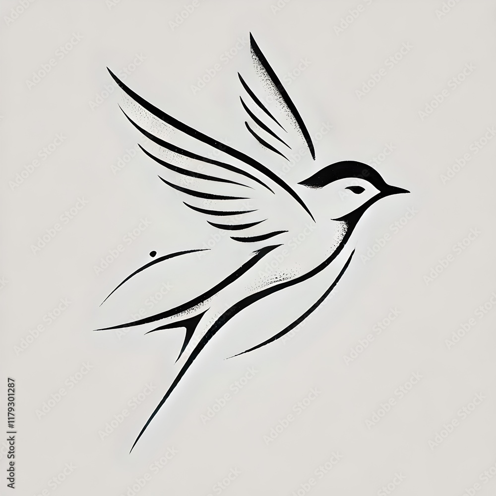 Obraz premium Black and White Tattoo Sketch of a Bird with Spread Wings