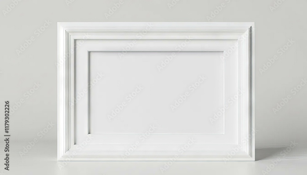 White Picture Frame Mockup, Empty Art Frame, Minimalist Design, 3D Render White Picture Frame Mockup, Empty Art Frame, Minimalist Design, 3D Render