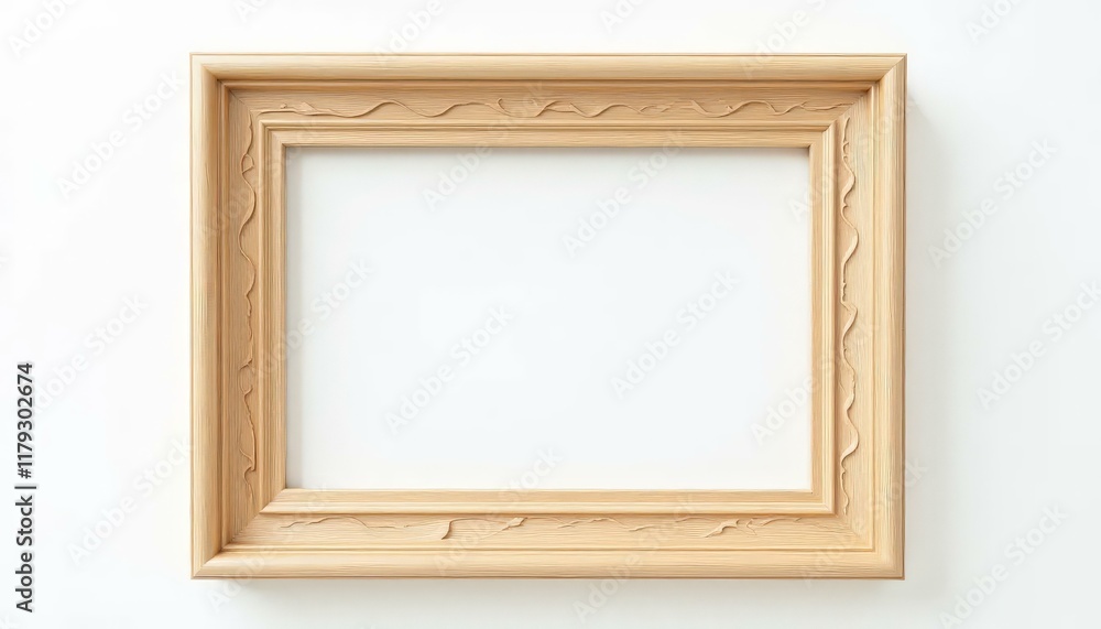 Fototapeta premium Wooden Picture Frame on White Wall, Empty Frame, Art Mockup